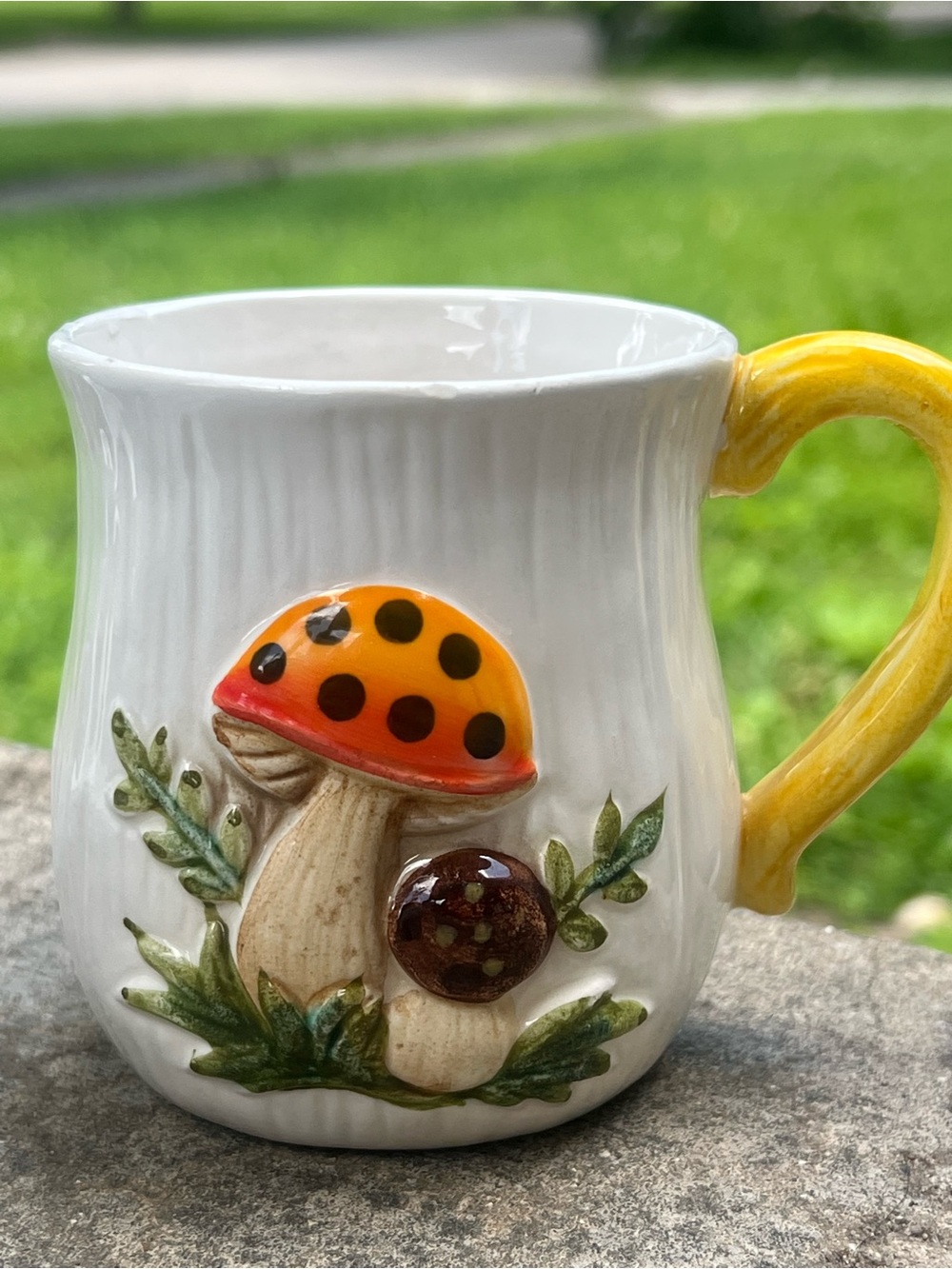 Vintage Woodland Mushroom Mug Embossed Ceramic Coffee Cup Cottagecore Decor